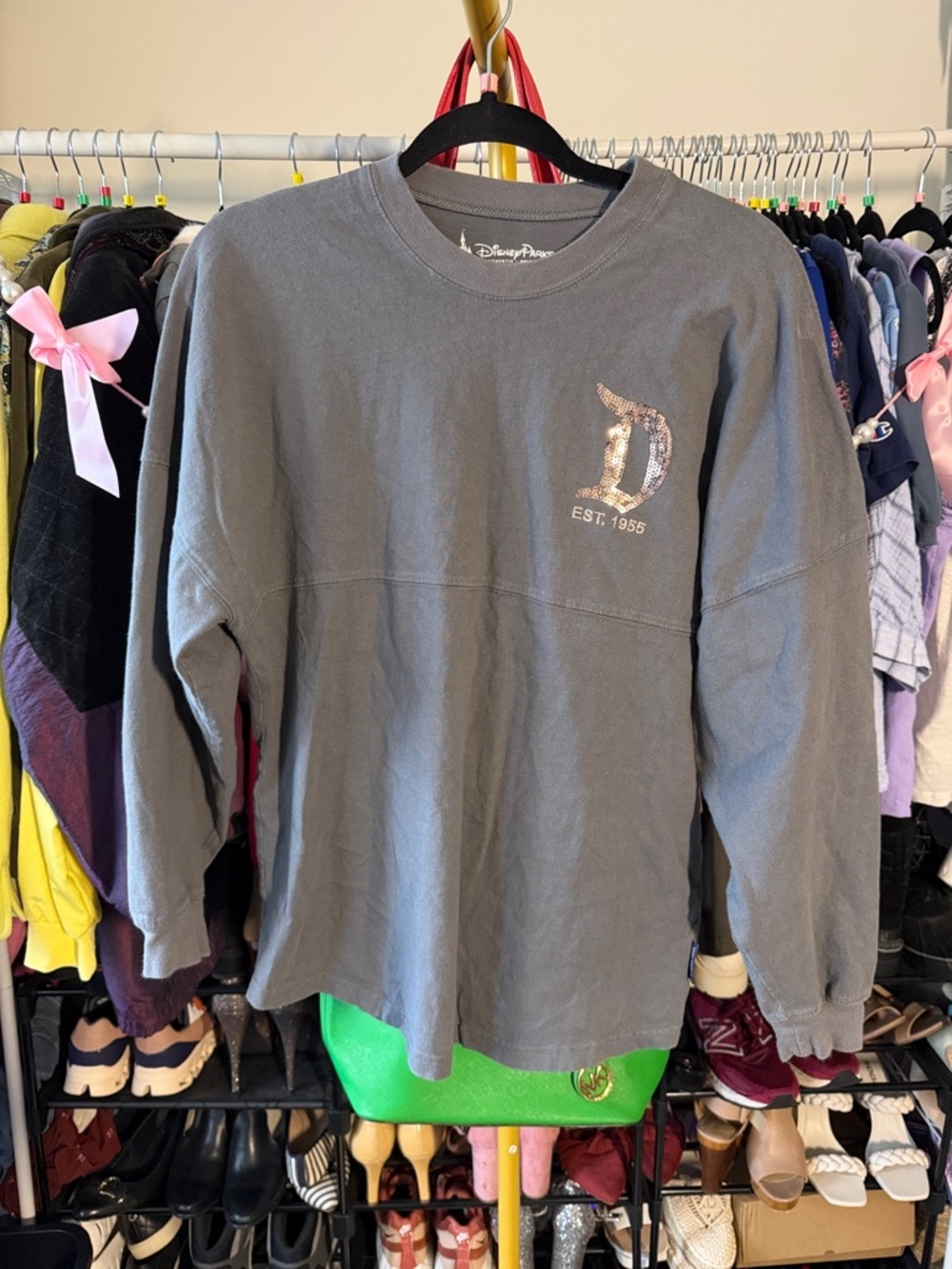 Disney Parks Charcoal Gray with Rose Gold Long Sleeve Spirit Jersey size small - Picture 2 of 7